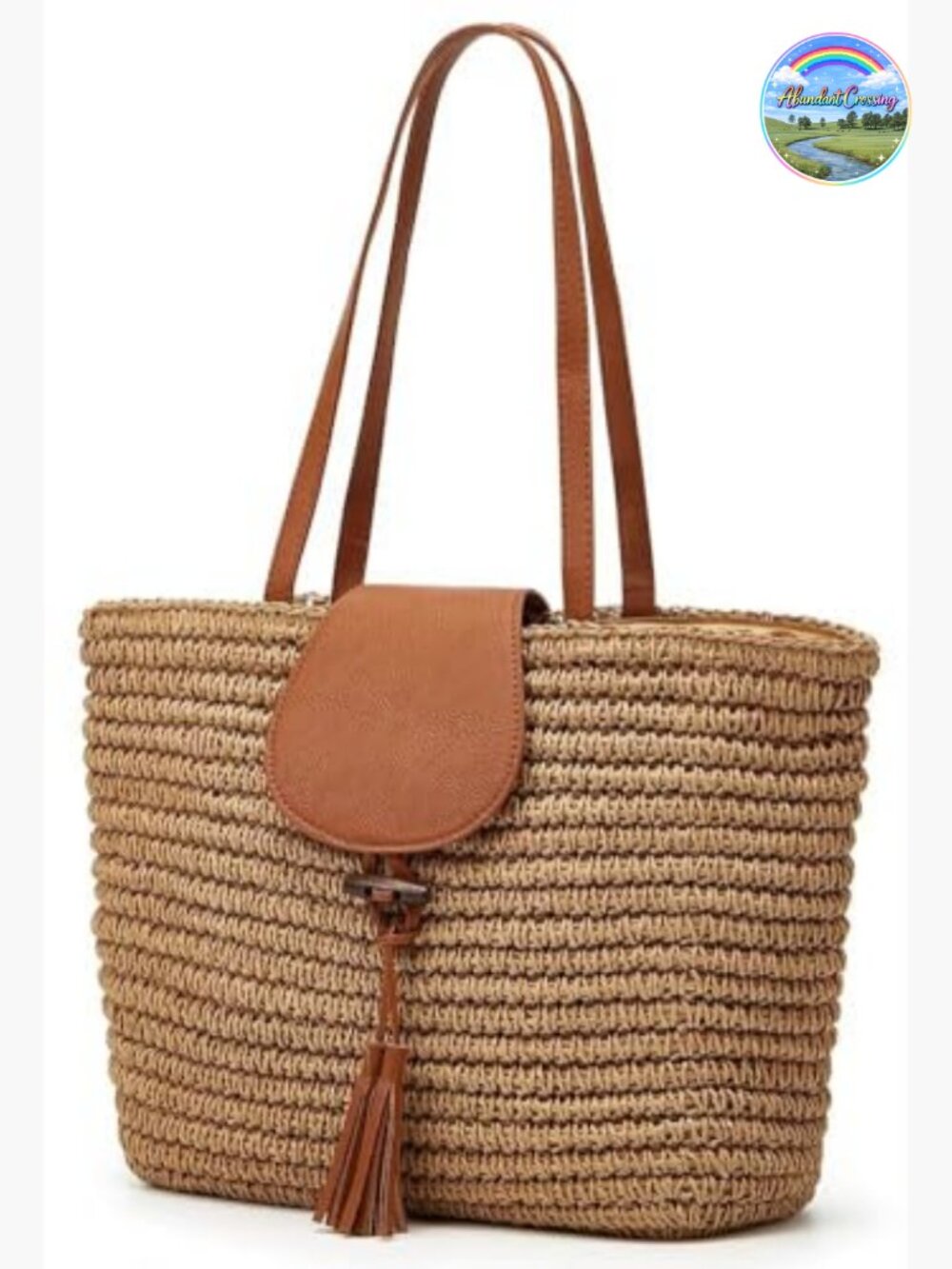 Hand-woven Straw Shoulder Bag Large Woven Beach Tote Purse Top Handle with - Picture 2 of 7
